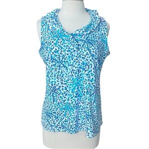 Anthony Resort Wear Tops Vibrant Blue Patterned Sleeveless Blouse Size Large